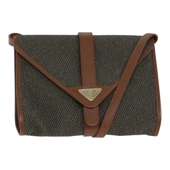 Authentic SAINT LAURENT Shoulder Bag PVC Leather Gold Green